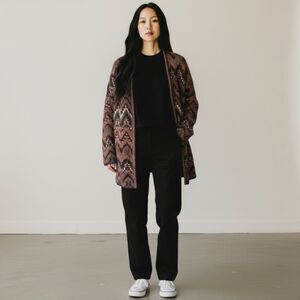 LUCKY BRAND Intarsia Southwestern Wool Autumn Cardigan - Medium